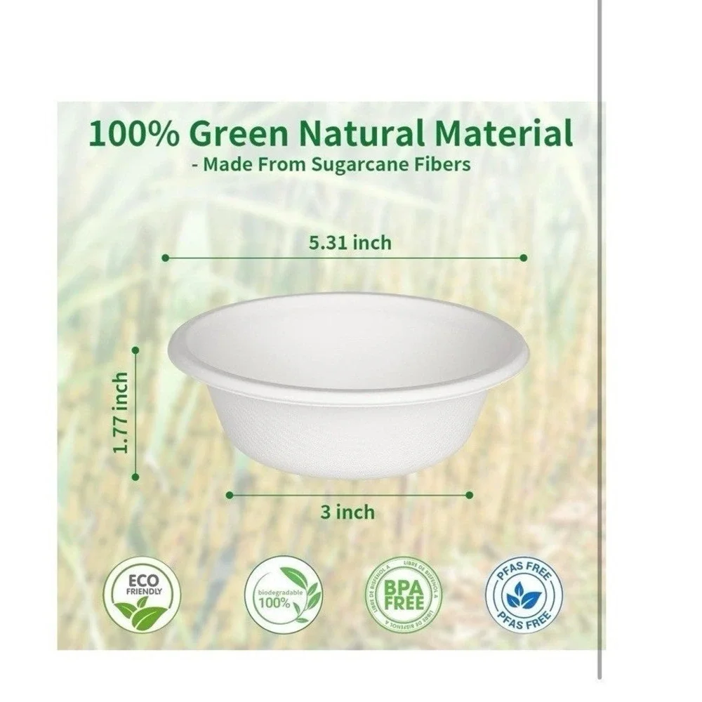 100 Count 12 OZ Compostable Bowls, Biodegradable Bagasse and Bamboo fiber